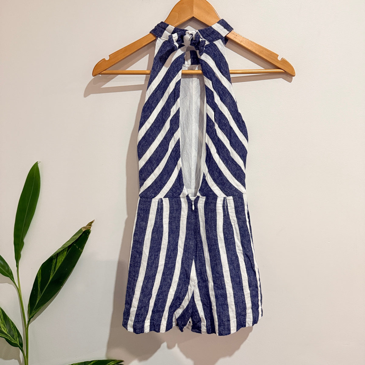 Review Navy and White Stripe Halter Playsuit Size 10