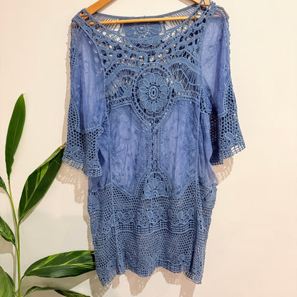 Blue Crochet Lace Tunic Top 57cm u/arm