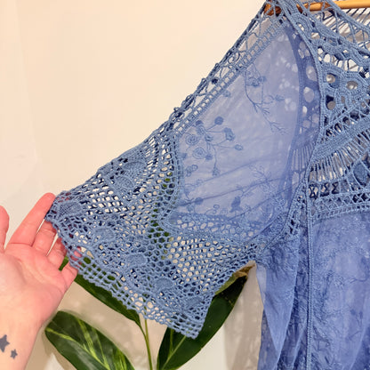 Blue Crochet Lace Tunic Top 57cm u/arm