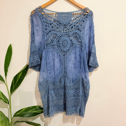 Blue Crochet Lace Tunic Top 57cm u/arm
