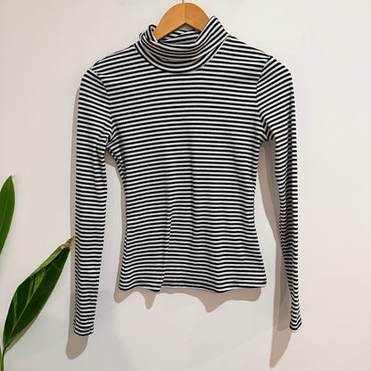 SHEIN Black and White Stripe Ribbed Turtleneck Top Size S