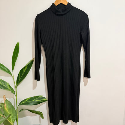 H&M Black Ribbed Turtleneck Midi Dress Size M