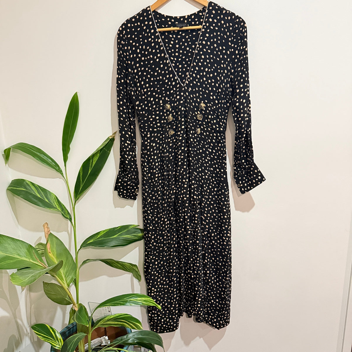 Topshop Black and Cream Spot Print Dress Size 10