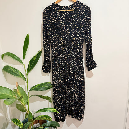Topshop Black and Cream Spot Print Dress Size 10