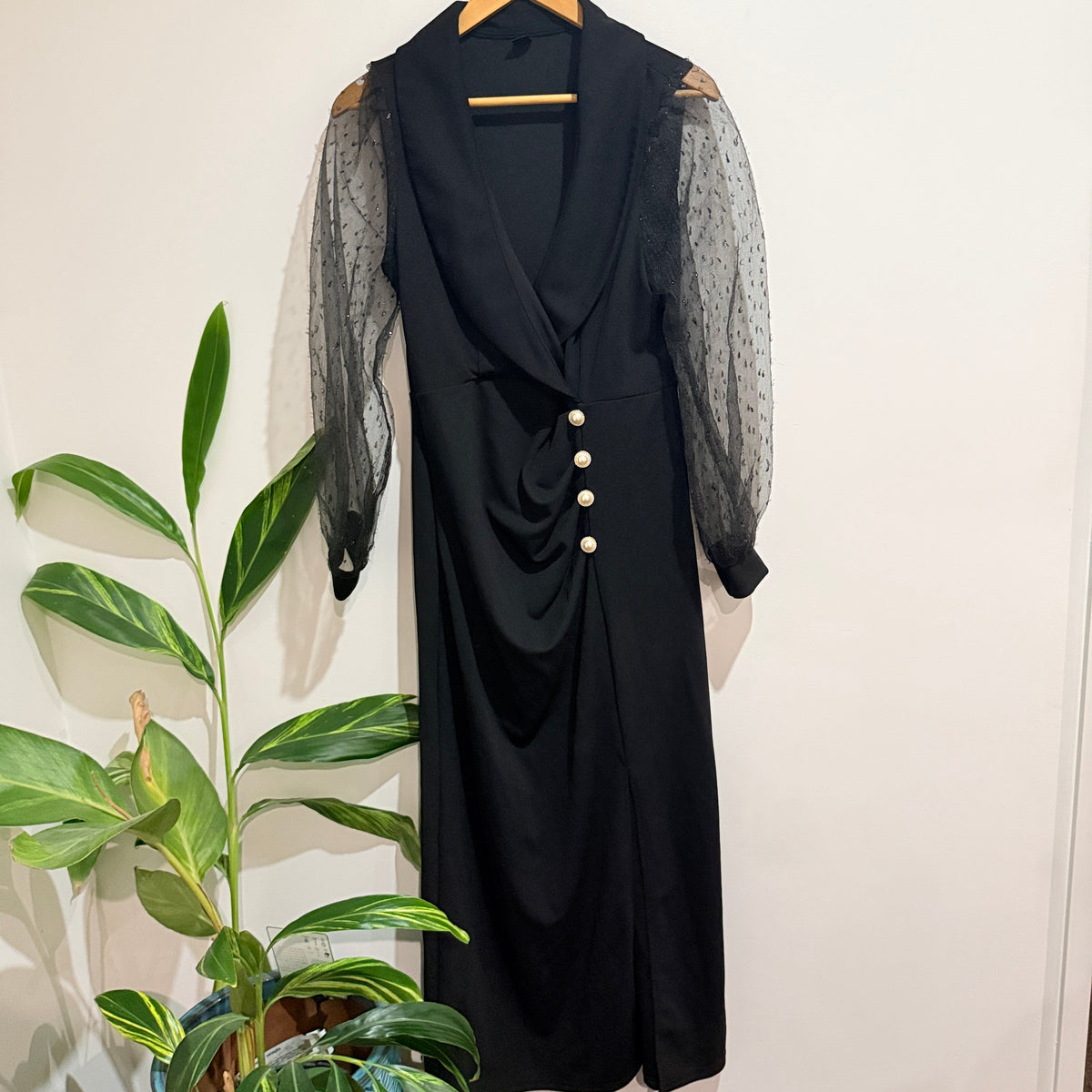 SHEIN Black Mesh Sleeve Maxi Dress Size XL