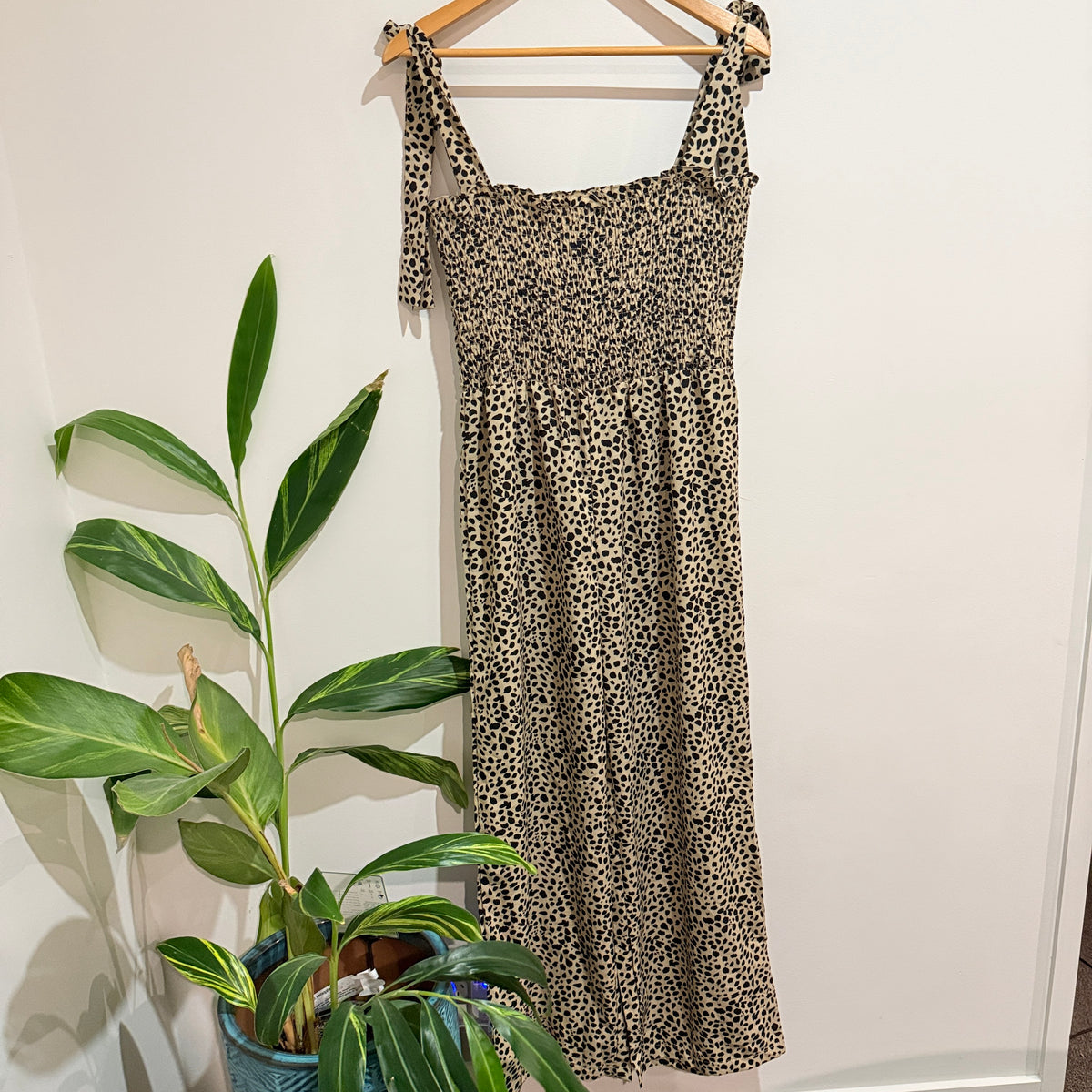 Animal Print Shirred Wide Leg Jumpsuit - 43cm under bust