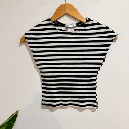 Stradivarius Black and White Stripe Ribbed Tee Size S (XS Fit)