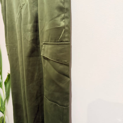 Nicole Miller Olive Satin Cargo Pants Size 12