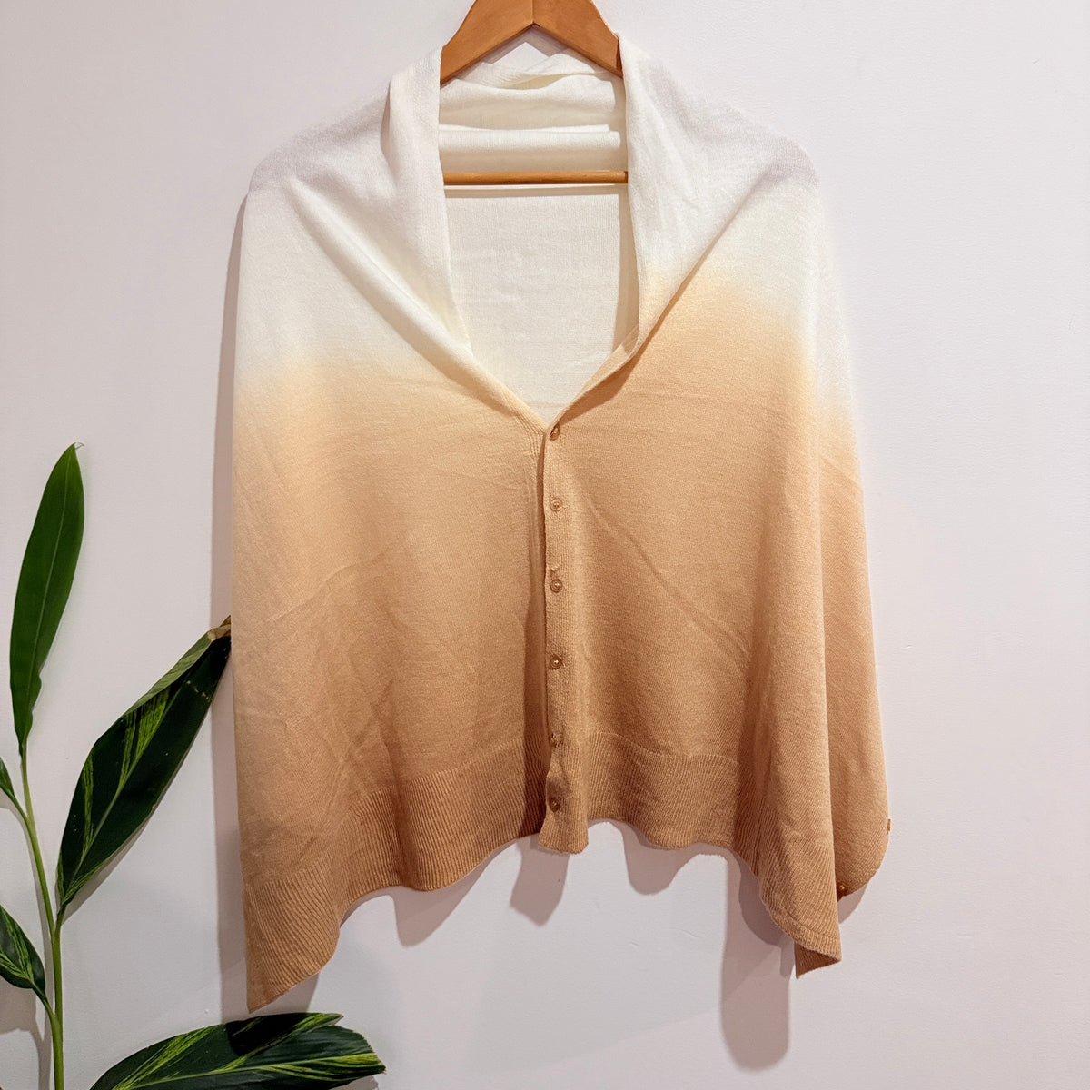 Cream and Tan Ombre Knit Poncho