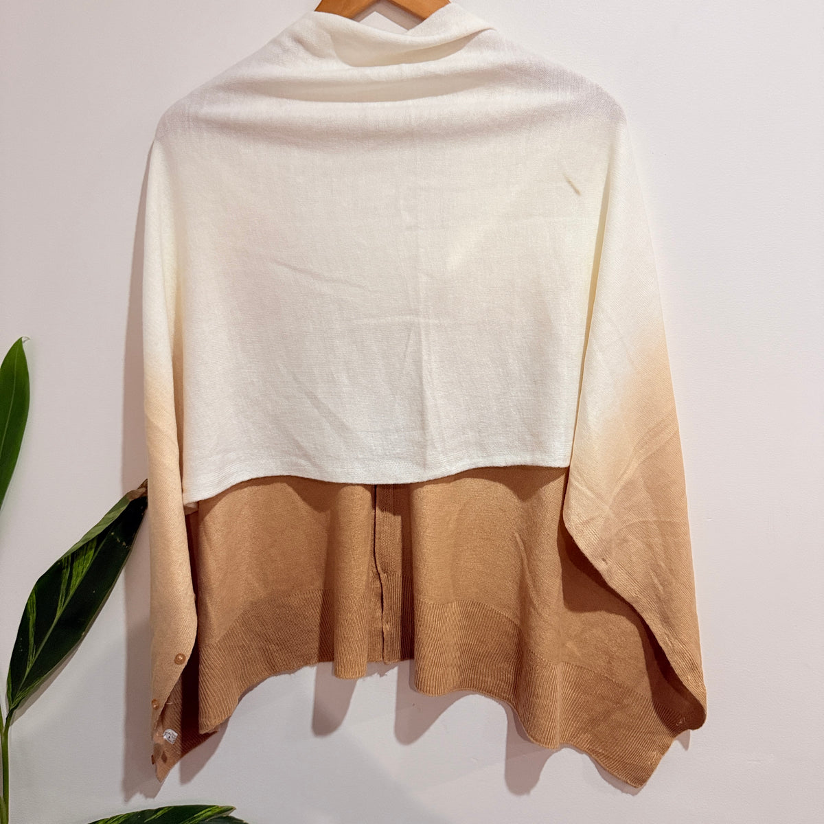 Cream and Tan Ombre Knit Poncho
