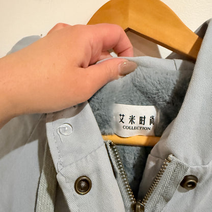 Light Blue Fleece Lined Hooded Heavyweight Jacket - 56cm u/arm