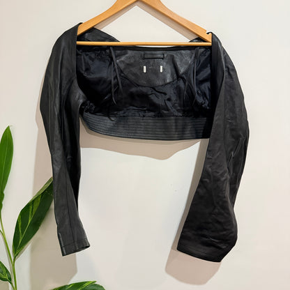 Black Leather Look Cropped Shrug Jacket - 48cm u/arm