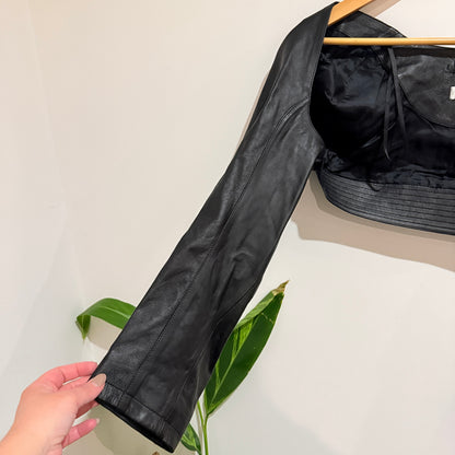 Black Leather Look Cropped Shrug Jacket - 48cm u/arm
