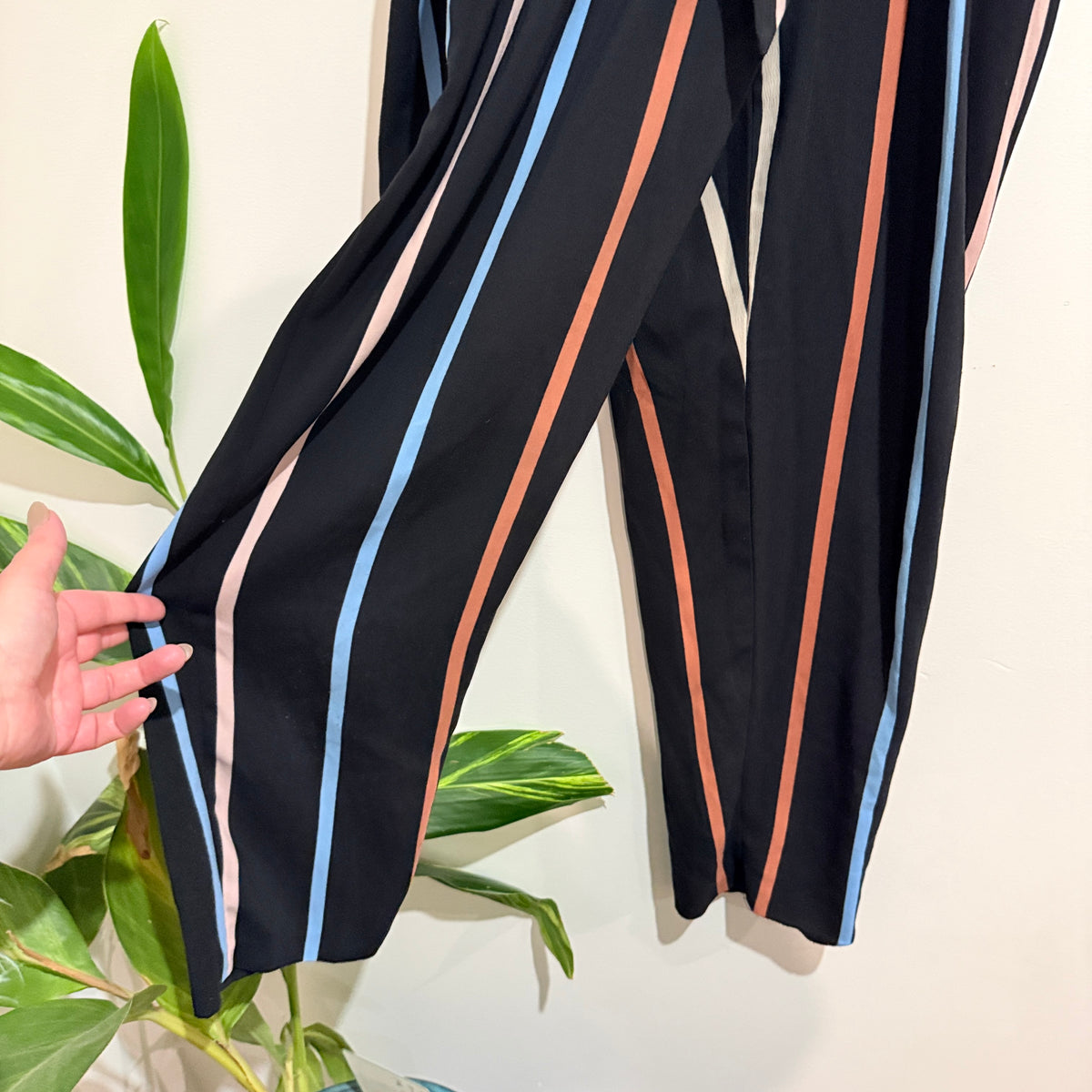 Miss Selfridge Navy Stripe Tie Waist Trousers Size 12