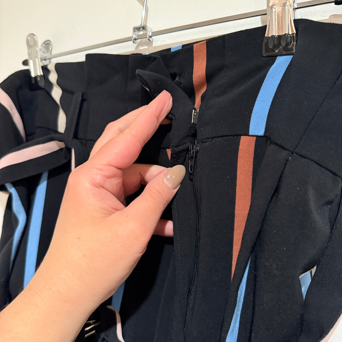 Miss Selfridge Navy Stripe Tie Waist Trousers Size 12