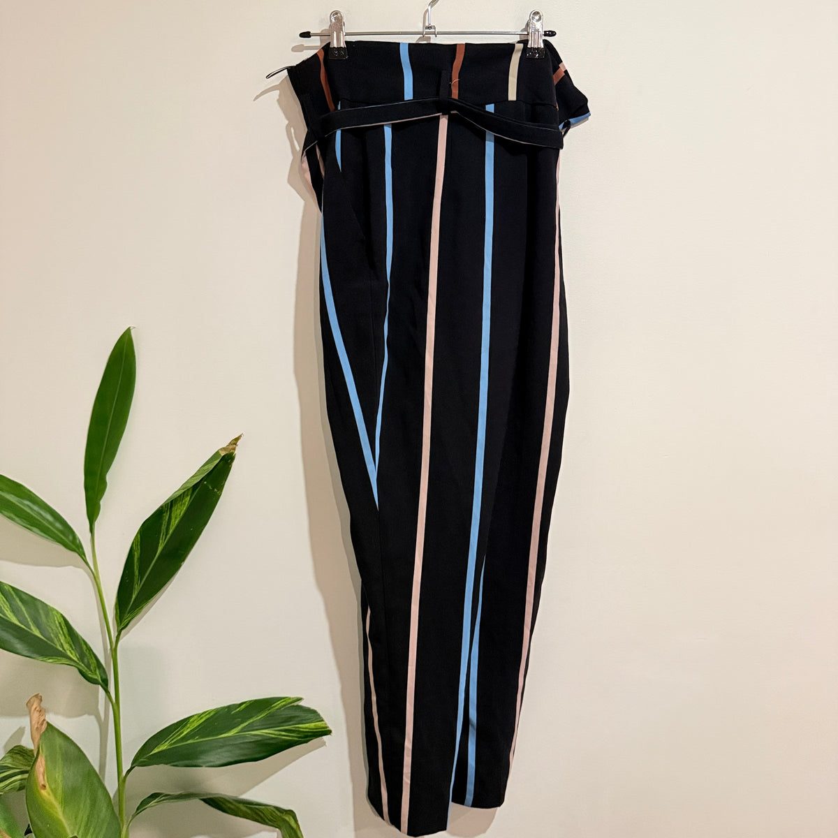 Miss Selfridge Navy Stripe Tie Waist Trousers Size 12