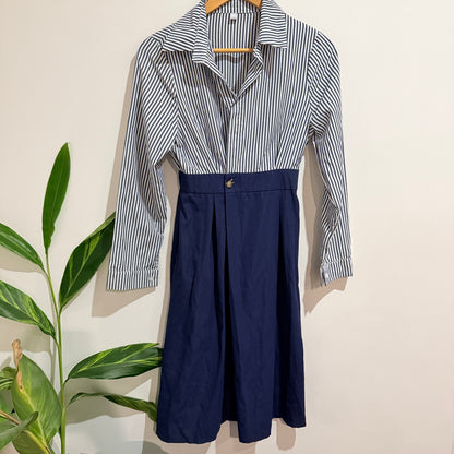 Navy and White Stripe Shirt Dress - 64cm waist - XS