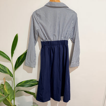 Navy and White Stripe Shirt Dress - 64cm waist - XS
