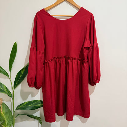 Kilt Red Puff Sleeve Smock Dress Size 14