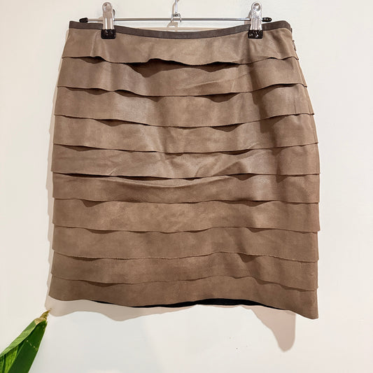 Bestibelli Taupe Faux Suede Tiered Mini Skirt Size 10