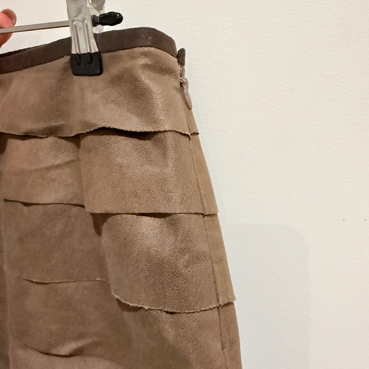 Bestibelli Taupe Faux Suede Tiered Mini Skirt Size 10