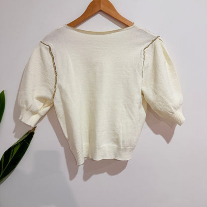 Cream Puff Sleeve Knit Top with Gold Trim - 47cm u/arm
