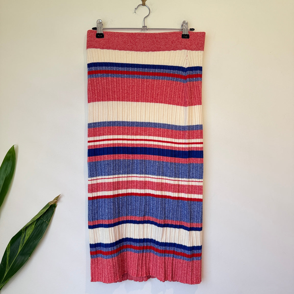 H&M Stripe Ribbed Knit Midi Skirt Size S