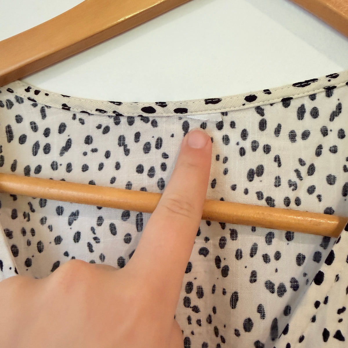 Cream and Black Spot Print Wrap Tie Blouse - 43cm u/arm