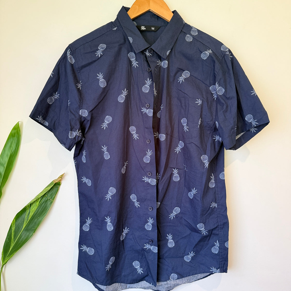 Jay Jays Navy Pineapple Print Short Sleeve Shirt Size M