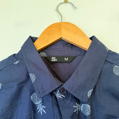 Jay Jays Navy Pineapple Print Short Sleeve Shirt Size M
