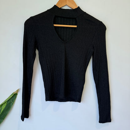 Divided Metallic Rib Keyhole Long Sleeve Top Size XS