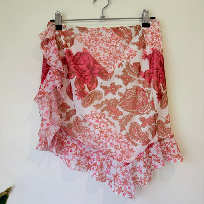 Glassons Pink Floral Ruffle Wrap Skirt Size S
