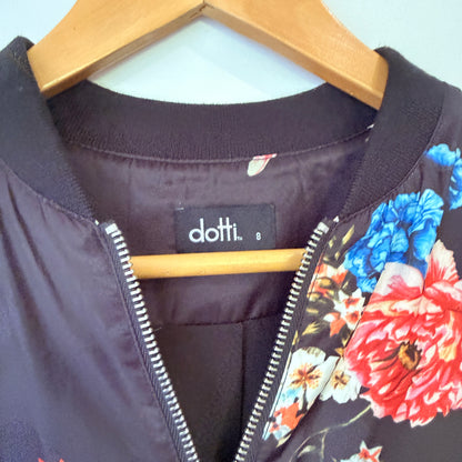 Dotti Black Floral Satin Bomber Jacket Size 8