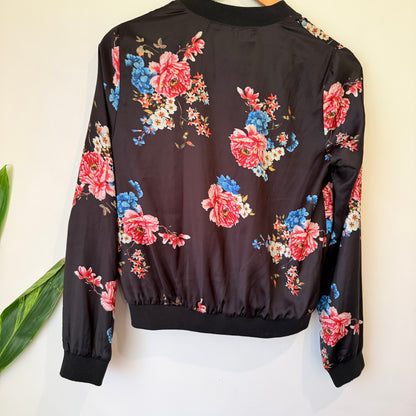 Dotti Black Floral Satin Bomber Jacket Size 8