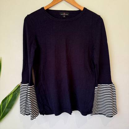 Augustine Navy Striped Bell Sleeve Knit Top Size S
