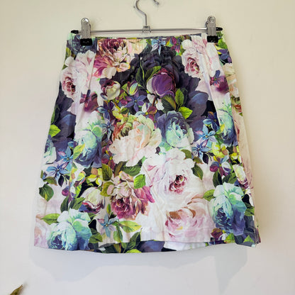 Cream Floral Print A Line Skirt - 66cm Waist