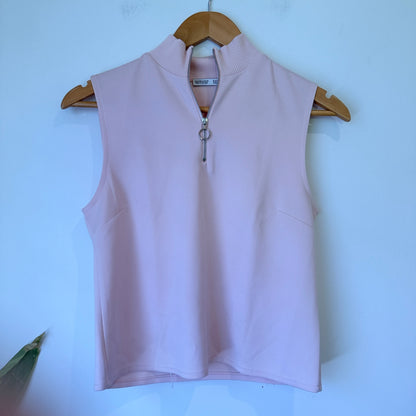 Zara Pale Pink Zip Mock Neck Sleeveless Top Size M