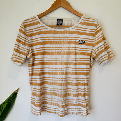 Santa Cruz Mustard and White Striped Ribbed Tee Size 12