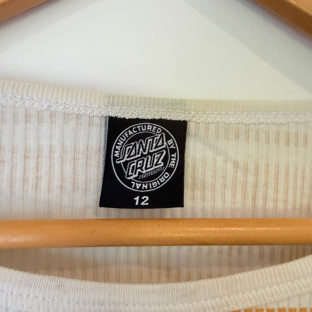 Santa Cruz Mustard and White Striped Ribbed Tee Size 12