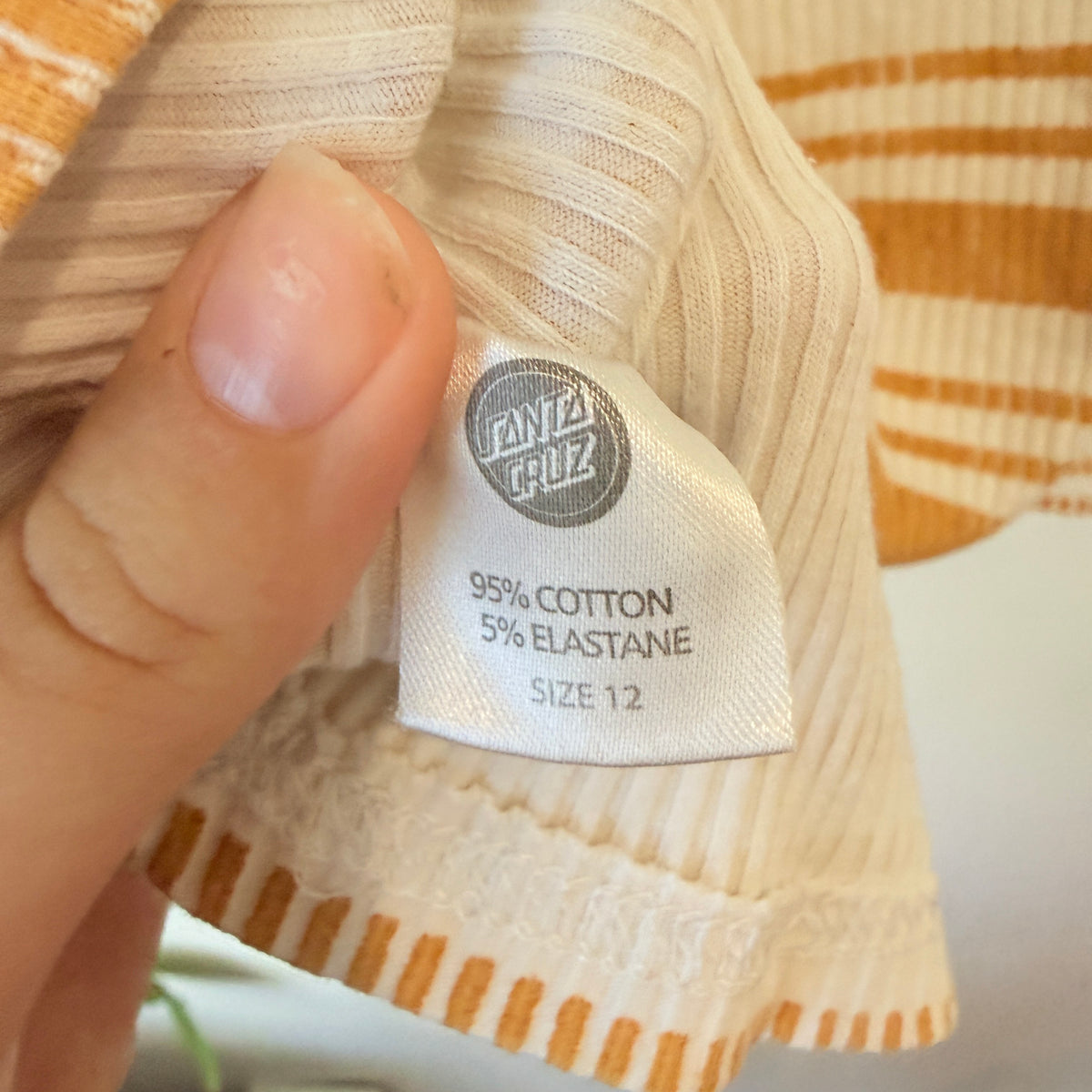 Santa Cruz Mustard and White Striped Ribbed Tee Size 12