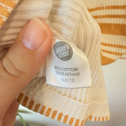 Santa Cruz Mustard and White Striped Ribbed Tee Size 12