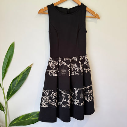 Black Lace Panel Fit and Flare Dress - 37cm u/arm