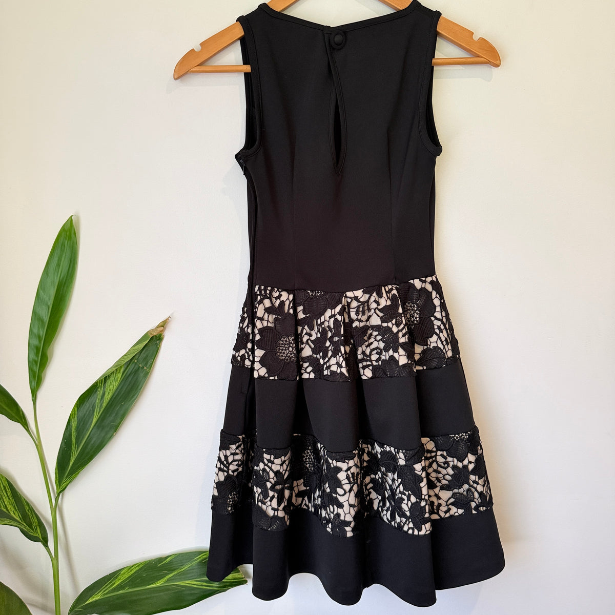 Black Lace Panel Fit and Flare Dress - 37cm u/arm
