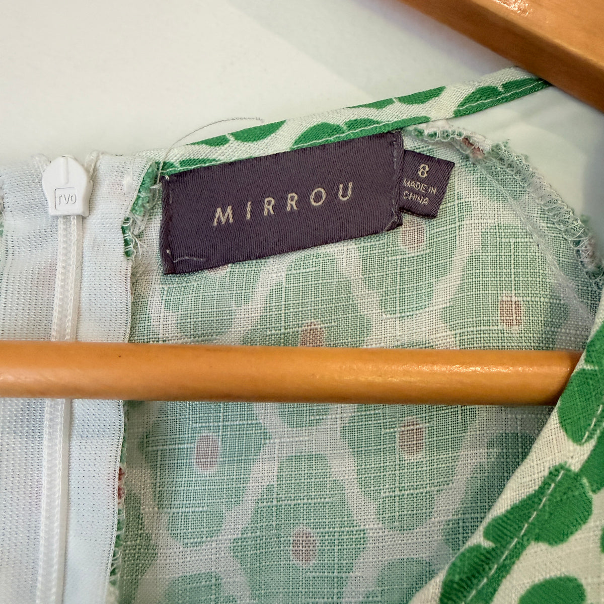 Mirrou Green Print Tiered Midi Dress Size 8