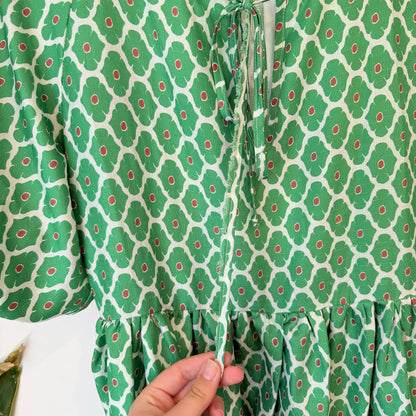 Mirrou Green Print Tiered Midi Dress Size 8