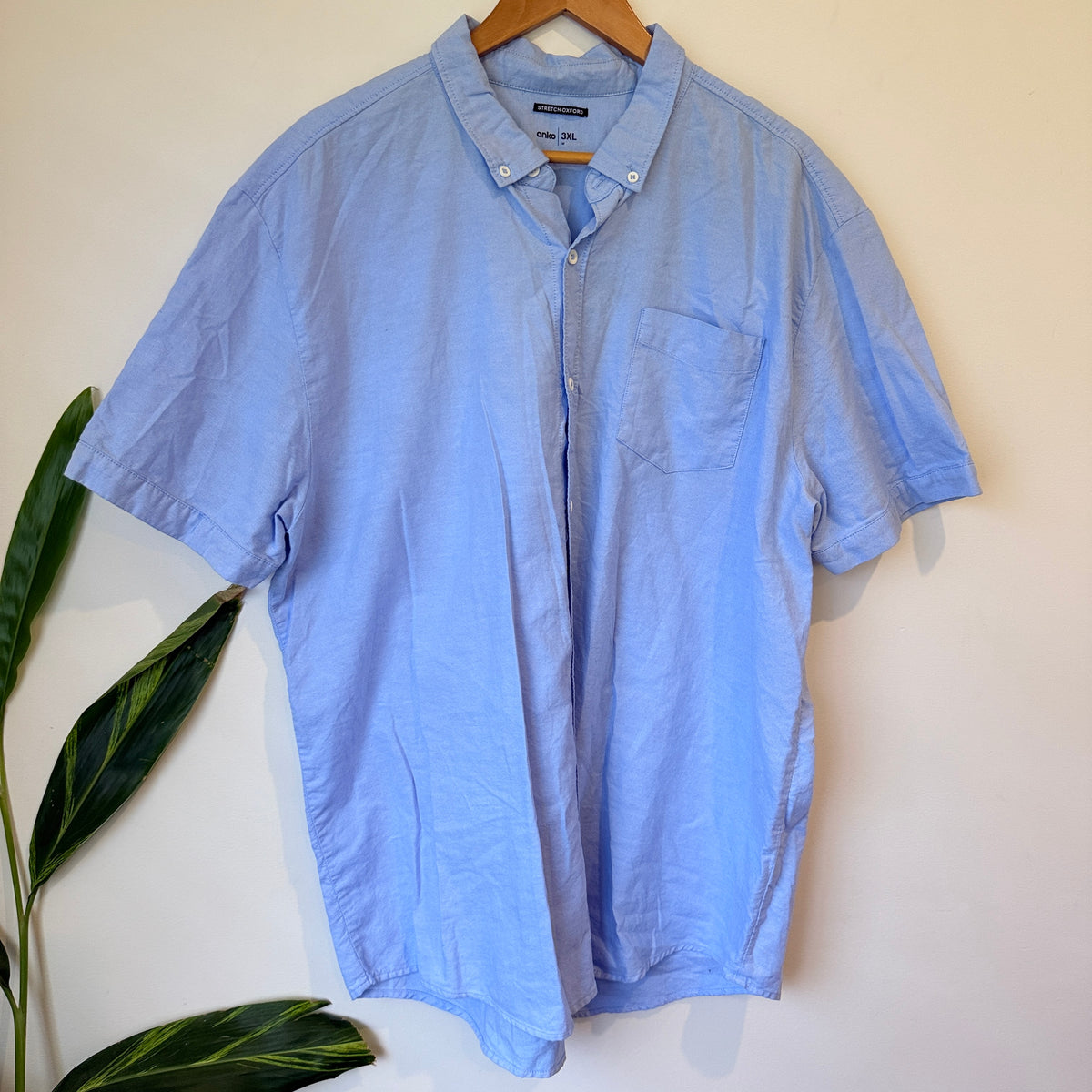 Anko Light Blue Stretch Oxford Short Sleeve Shirt Size 3XL