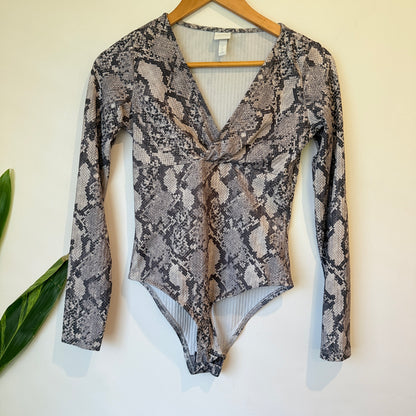 H&M Snake Print Long Sleeve Bodysuit Size S