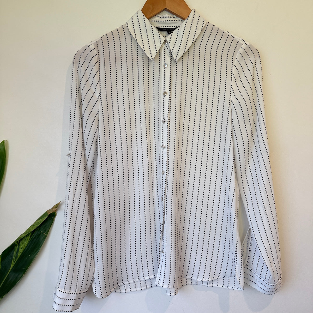 Portmans White Dot Stripe Long Sleeve Blouse Size 8