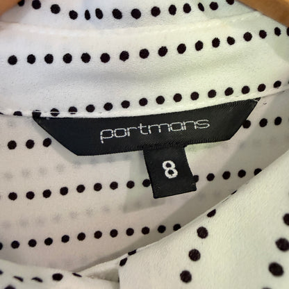 Portmans White Dot Stripe Long Sleeve Blouse Size 8