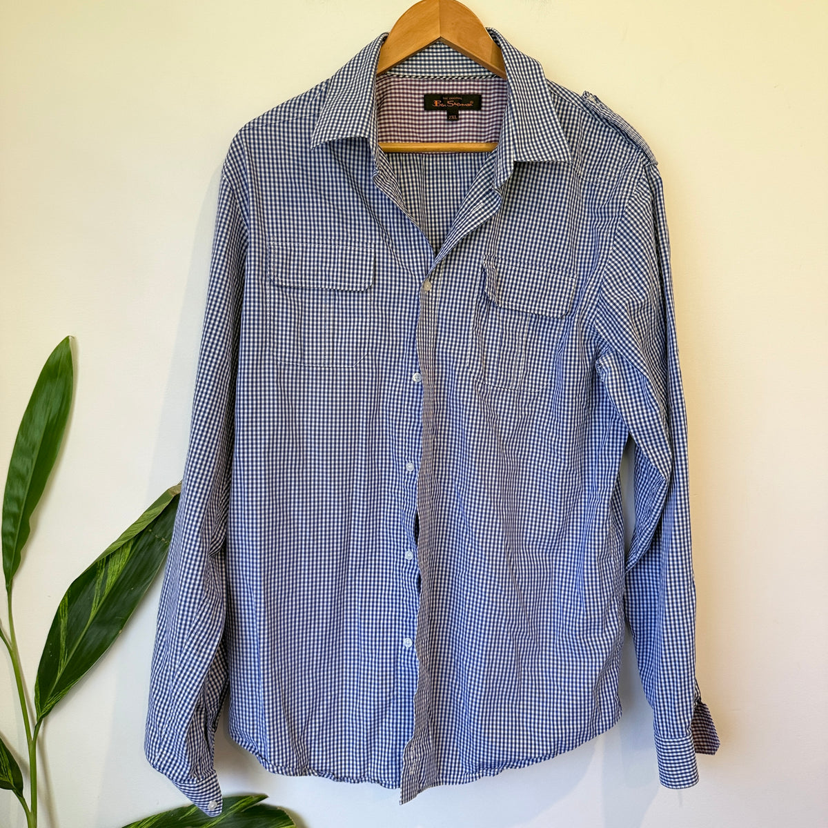 Ben Sherman Blue Gingham Check Long Sleeve Shirt Size 2XL
